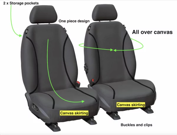 Canvas Seat Covers one Piece front Pair-Canvas All Over Multi Fit