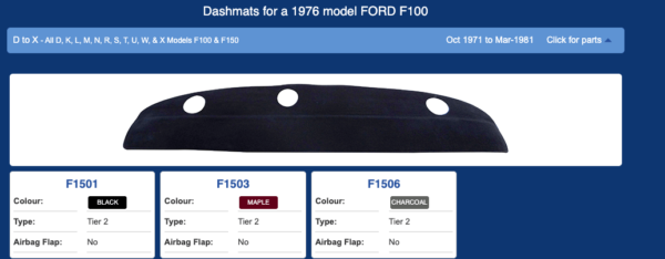 F15 -FORD DASH MAT