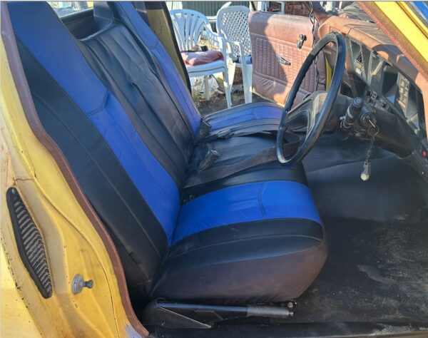 Leather look black/blue bench seat cover