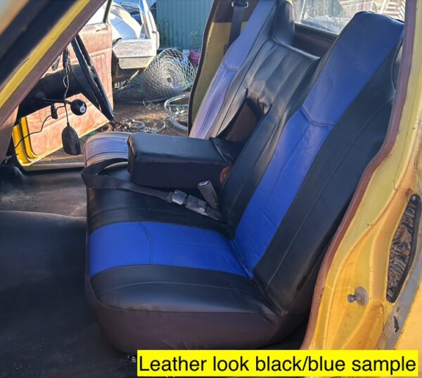 Leather look black/blue bench seat cover