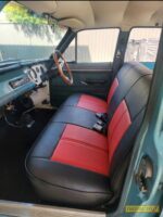 leather look bench black:red seat covers