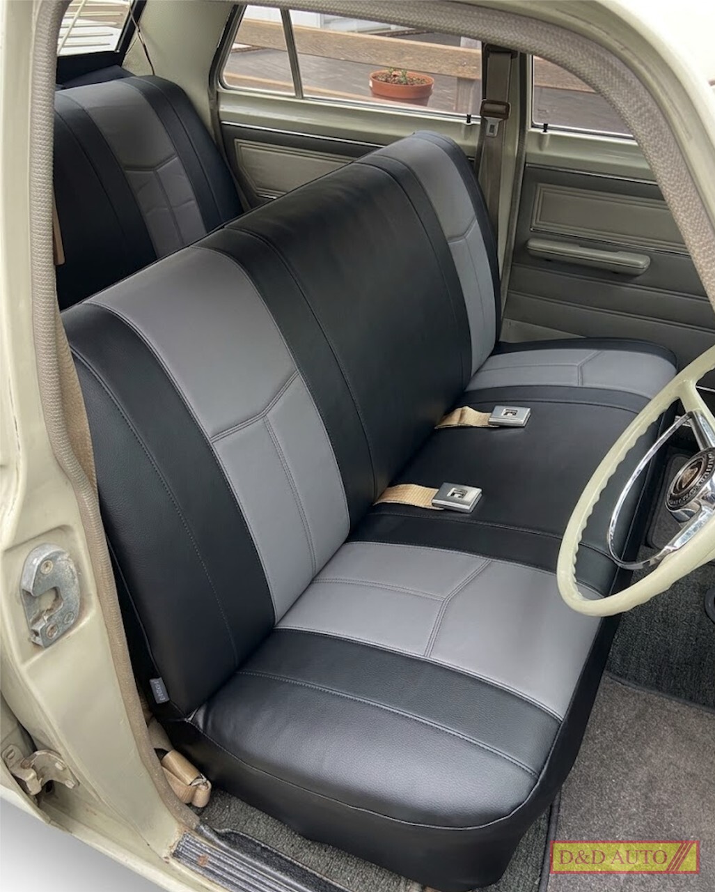 Bench seat cover leather look grey black